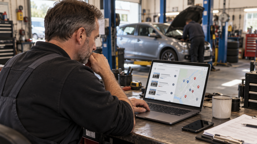 UK customer using a phone to book a service at a car garage