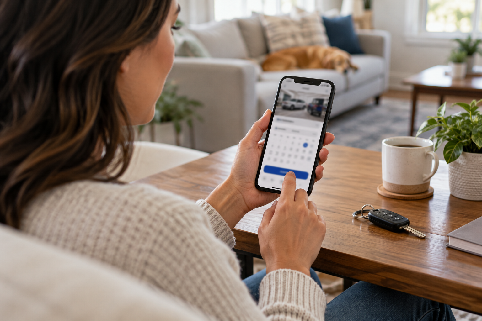 Driver viewing an appointment interface on a smartphone