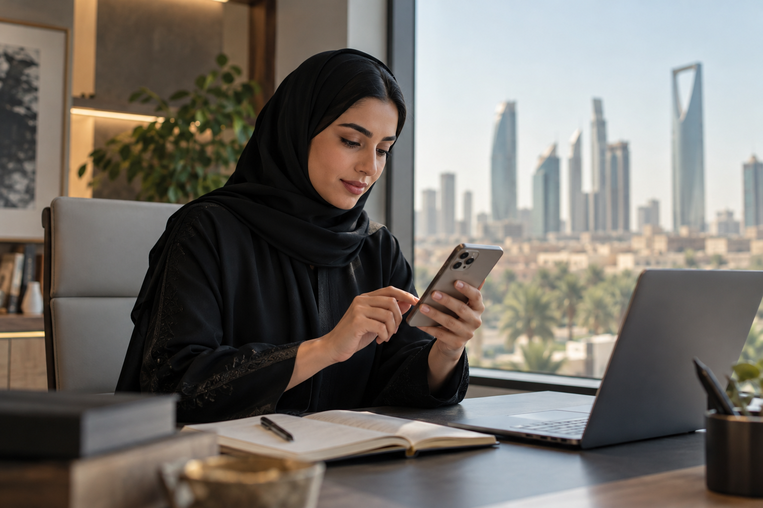 Business professional reviewing an enquiry form on a smartphone